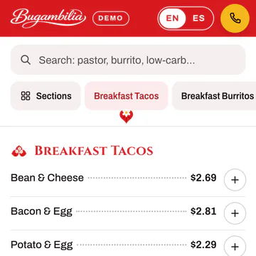 Bugambilia’s app: ordering from their own menu, built by Tech & Payments
